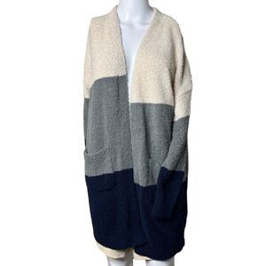 Weekends Every day Super Soft Color Block Open Front Cardigan Cream Size XS